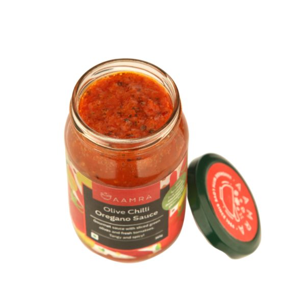 Aamra Olive Chilli Oregano Sauce Open