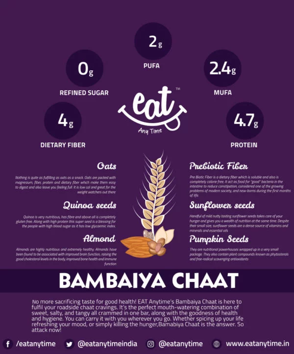 Eat Anytime Bambaiya Chaat Cereal Bars Nutrition wt