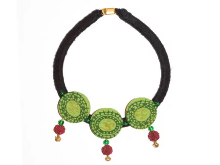 Mudran Green Black Coin Rudraksh Handmade Neckpiece