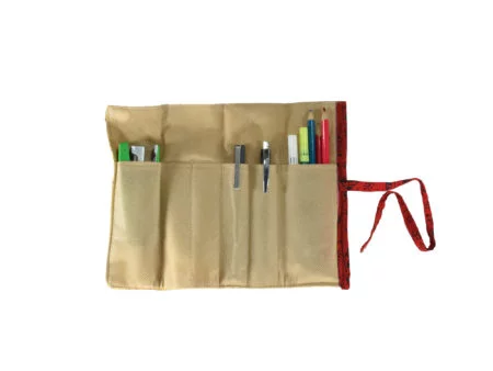 Fabric Folding Stationary Pouch (Brown & Orange)