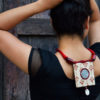 Mudran Beige Maroon Round Mirror Handmade Neckpiece