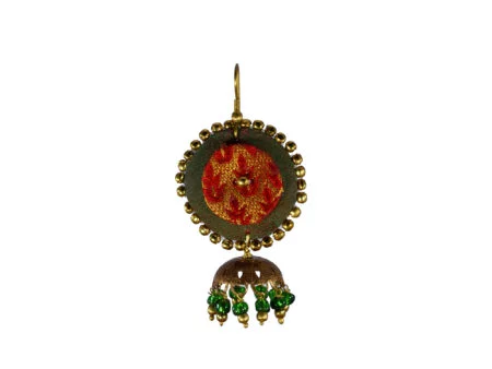 Ambari Green Red Jhumka Handmade Earrings
