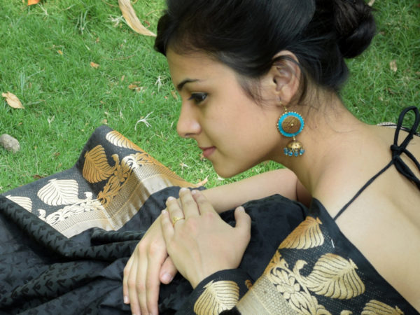 Ambari Turquoise Brown Jhumka Handmade Earrings