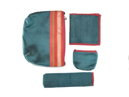 Handcrafted Fabric Vanity Pouch Set - Turquoise