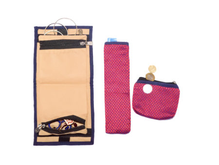 Handcrafted Fabric Vanity Pouch Set - Magenta