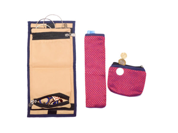 Handcrafted Fabric Vanity Pouch Set - Magenta