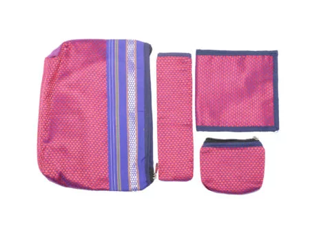 Handcrafted Fabric Vanity Pouch Set - Magenta