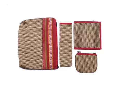 Handcrafted Fabric Vanity Pouch Set - Beige