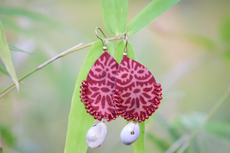 Red Block Printed Handmade Earrings