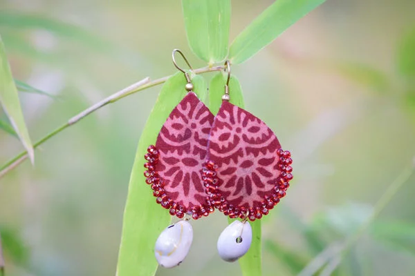 Red Block Printed Handmade Earrings