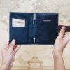 Cedar Passport Wallet Brown Blue Inside Hand