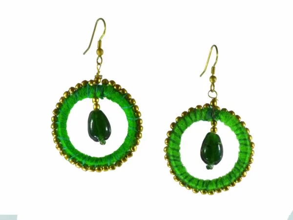 Green round Mandala Handmade Earrings