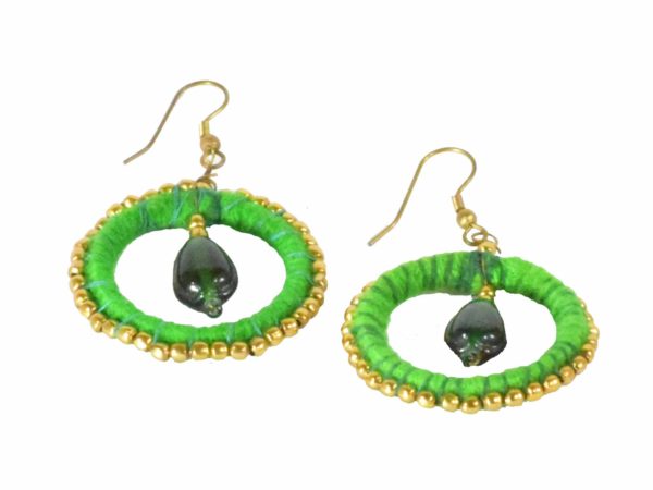 Green round Mandala Handmade Earrings