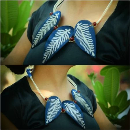 Indigo Leaf Block Printed Handmade Neck-piece