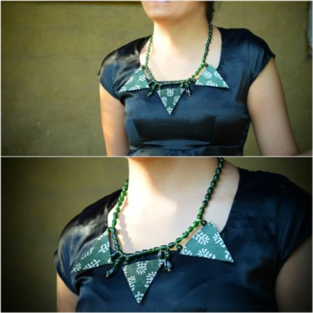 Olive Tri Block Printed Handmade Neck-piece