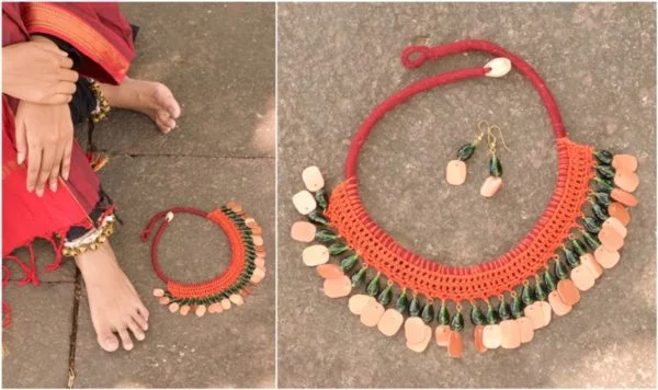 Maroon & Orange Handmade Nartaki Jewellery Set