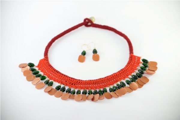 Maroon & Orange Handmade Nartaki Jewellery Set
