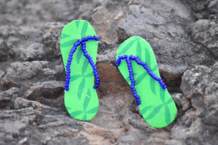 Green Handmade Paduka Earrings