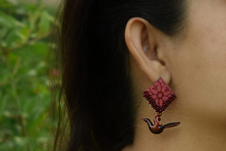 Pratibimb Brown Glass Bird Earrings