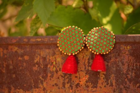 Pratibimb Red Green Butti Earrings