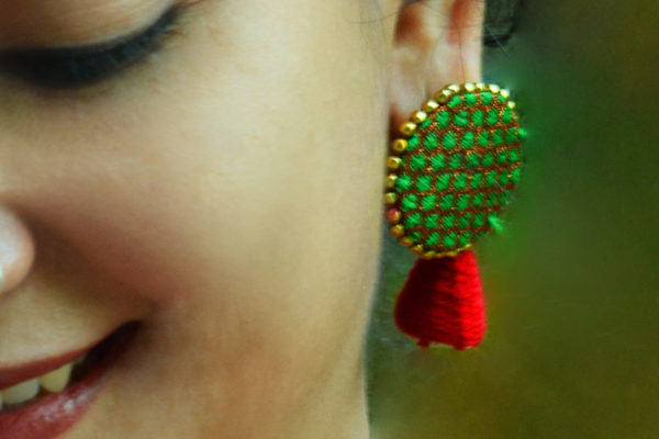 Pratibimb Red Green Butti Earrings