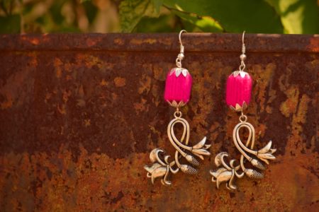 Pratibimb Magenta Tulip Handmade Earrings