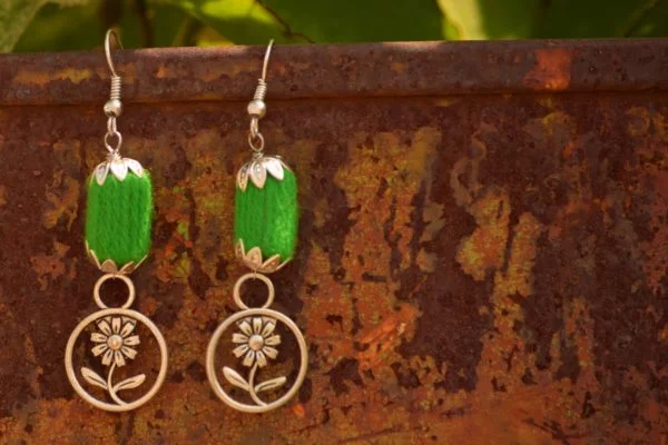 Pratibimb Green Flower Handmade Earrings