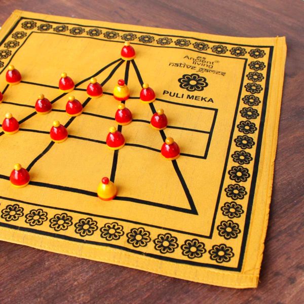 Native Game: Puli Meka/Bagh Chaal/Aadu Puli Aattam/Goats and Tigers Board Game (Crafted in Raw Silk) - Image 2