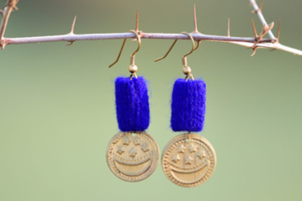 Cobalt Blue Coin Handmade Rangakriti Earrings