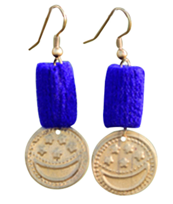 Cobalt Blue Coin Handmade Rangakriti Earrings
