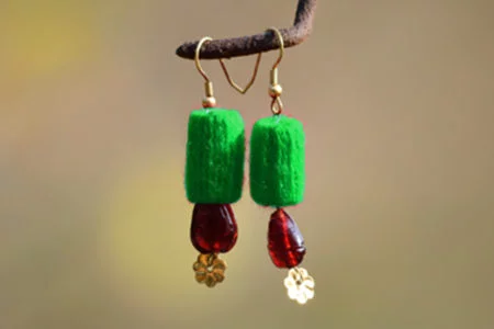 Green Coin Rangakriti Handmade Earrings