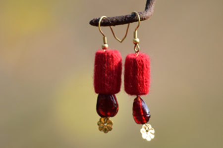 Red Coin Rangakriti Handmade Earrings