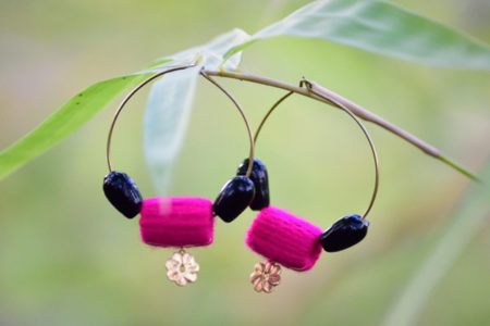 Magenta Ring Rangakriti Handmade Earrings