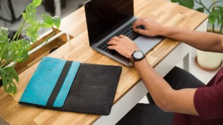 Skye Mac Laptop Sleeve Teal Black Desk Top