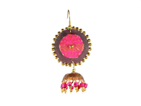 Ambari Green Magenta Jhumka Handmade Earrings