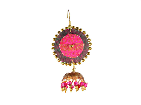 Ambari Green Magenta Jhumka Handmade Earrings