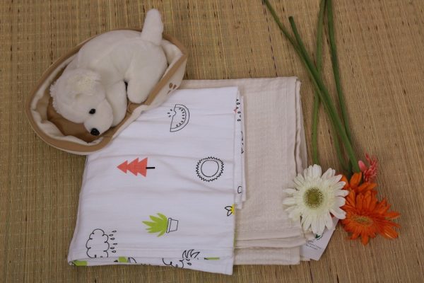 Baby Essentials Waffle Towel - White with Print - Image 2