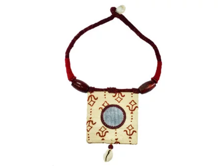 Mudran Beige Maroon Round Mirror Handmade Neckpiece