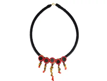 Mudran Black Red Potali Mirror Handmade Neckpiece