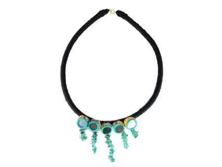 Mudran Black Turquoise Potali Mirror Handmade Neckpiece