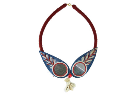 Mudran Indigo Leaf Mirror Halfmoon Handmade Neckpiece