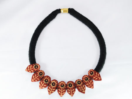 Mudran Maroon Red Flower Handmade Neckpiece