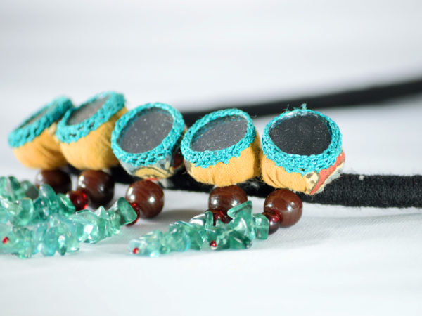 Mudran Black Turquoise Potali Mirror Handmade Neckpiece
