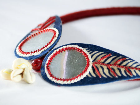 Mudran Indigo Leaf Mirror Halfmoon Handmade Neckpiece