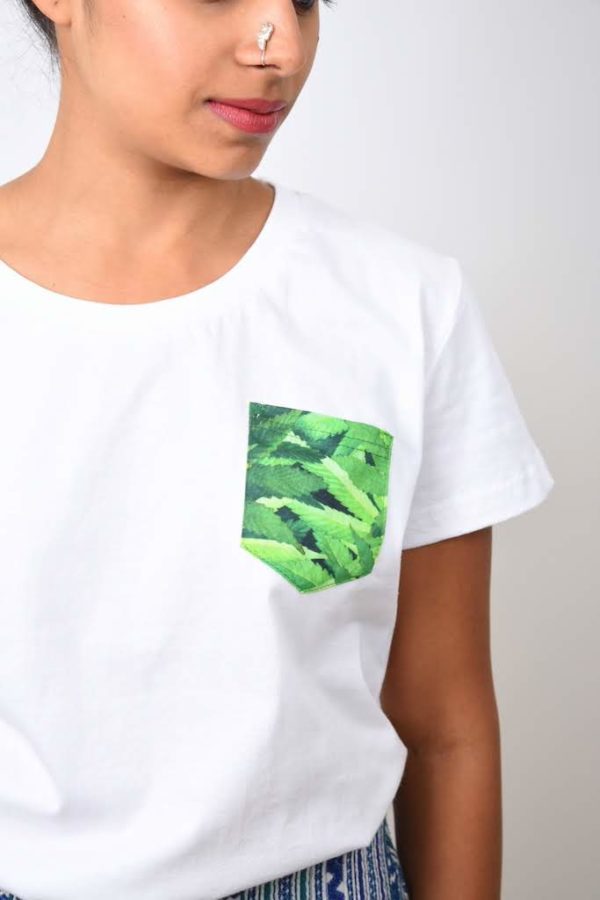 Cannabis Print Pocket T-shirt (White) - TreeWear2