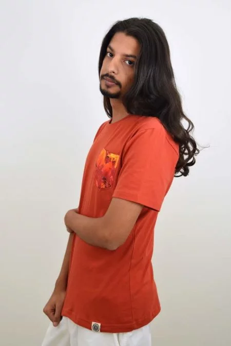 Red Maple Print Pocket T-shirt (Rust Red) - TreeWear3