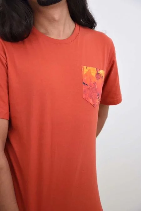 Red Maple Print Pocket T-shirt (Rust Red) - TreeWear2