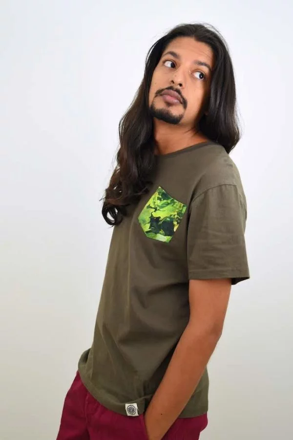 White Oak Print Pocket T-shirt (Olive Green) - TreeWear3