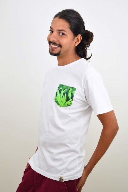White Cannabis Pocket Print T-shirt2