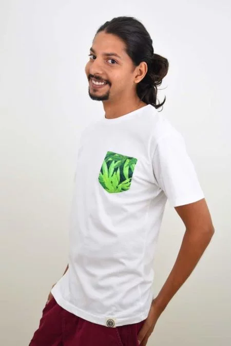 White Cannabis Pocket Print T-shirt2